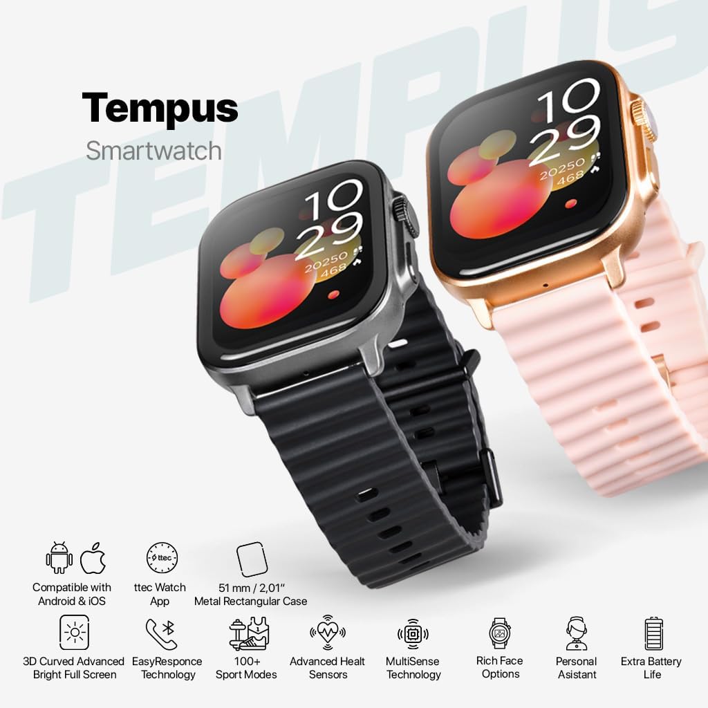 Tempus 51 mm TFT Ekranlı Dikdörtgen Metal Kasa Akıllı Saat 2SW03