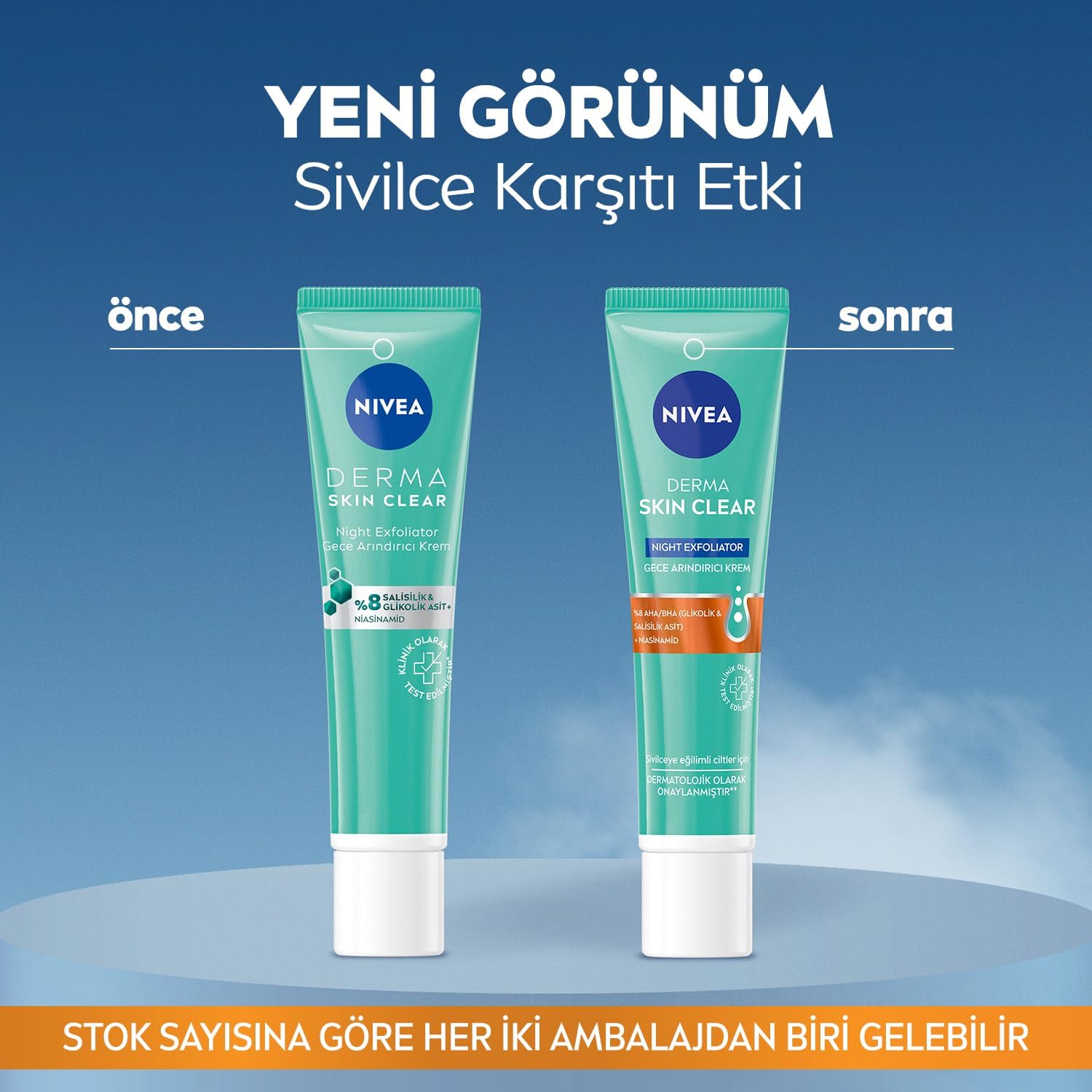 Derma Skin Clear Night Exfoliator Gece Arındırıcı Krem 40ml,%8 Glikolik Asit (AHA) ve Salisilik Asit (BHA) ile Sivilce Karşıtı Etki,Eşit Cilt Tonu