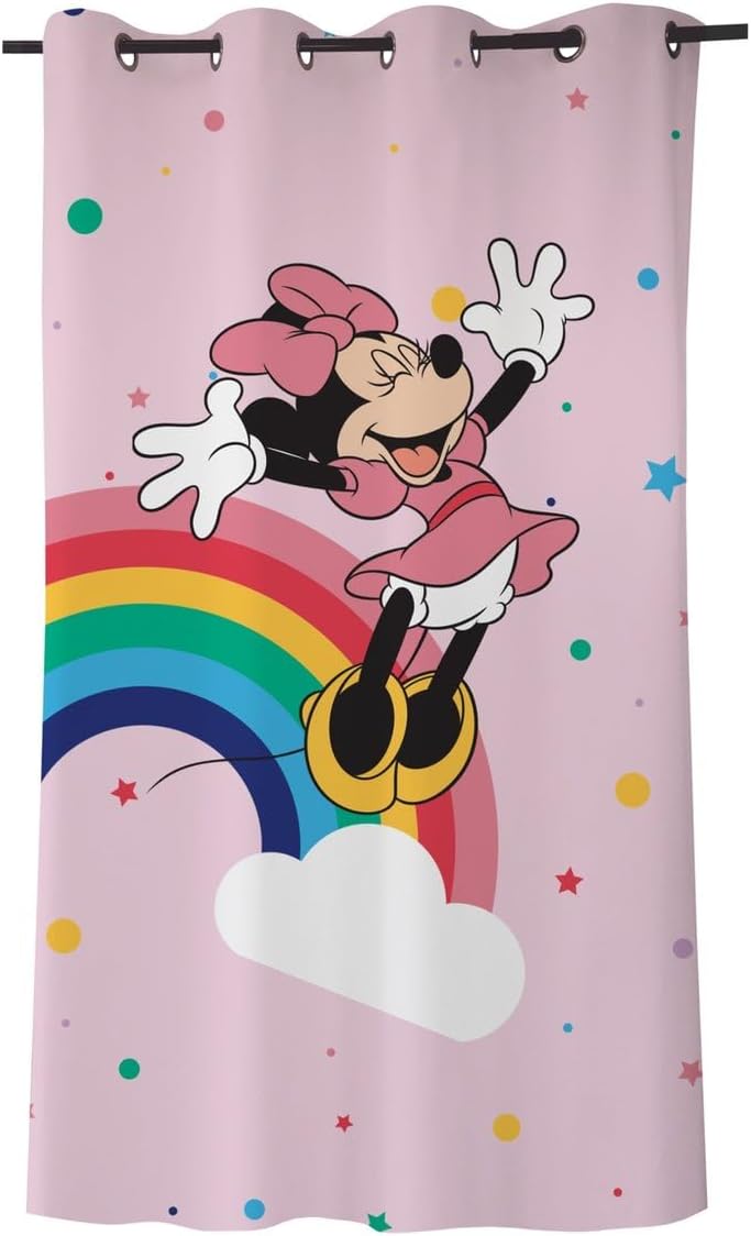 Disney Minnie Mouse Düz Pamuk Saten Hazır Perde, Çok Renkli, Tekli