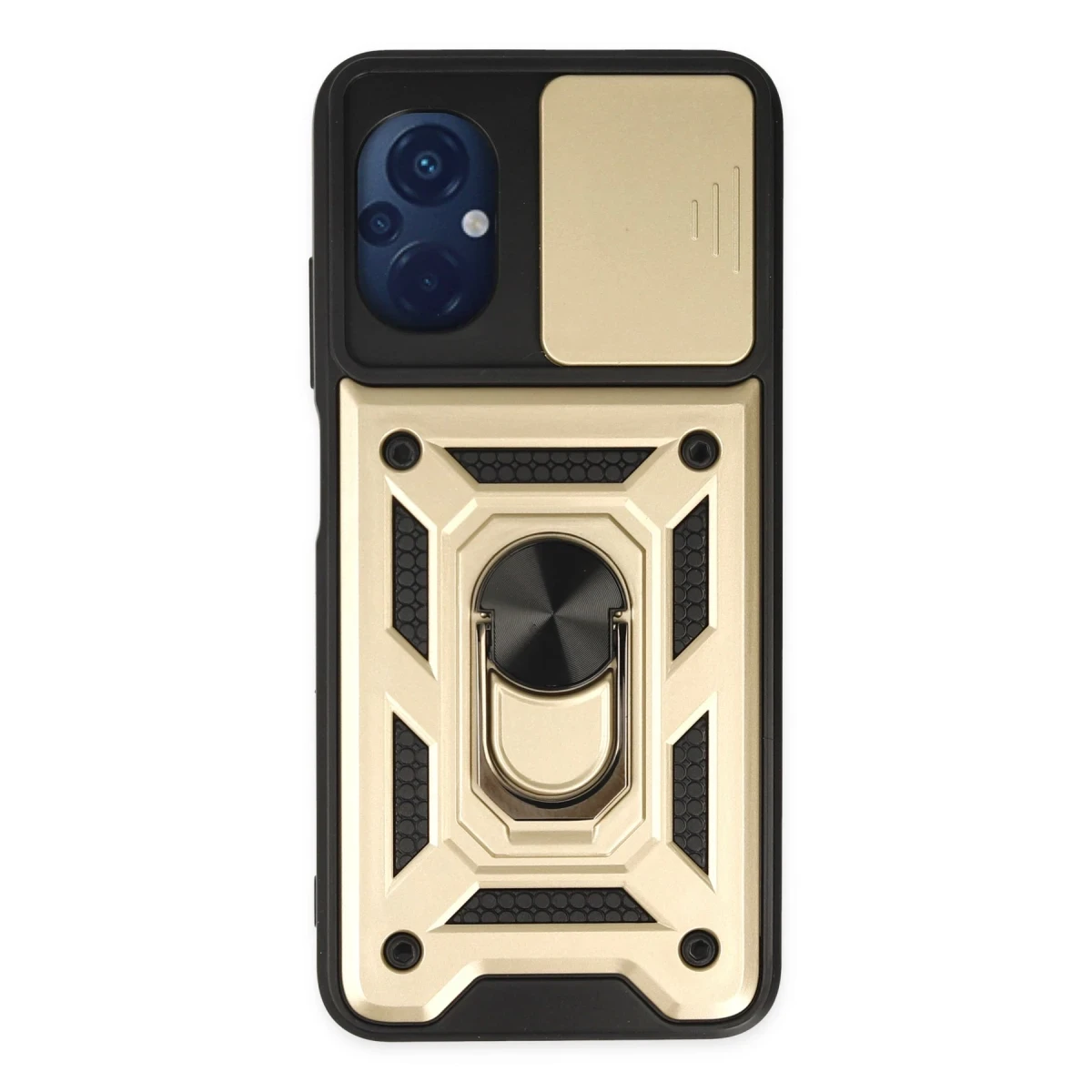Xiaomi Poco M5 Kılıf Pars Lens Yüzüklü Silikon - Gold