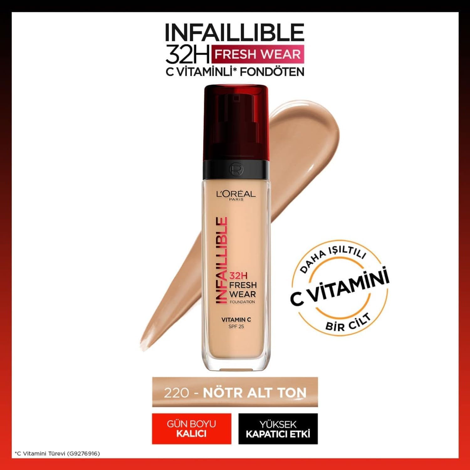 Infaillible 32H Fresh Wear C Vitaminli Fondöten - 220 Sable Sand 30 ml