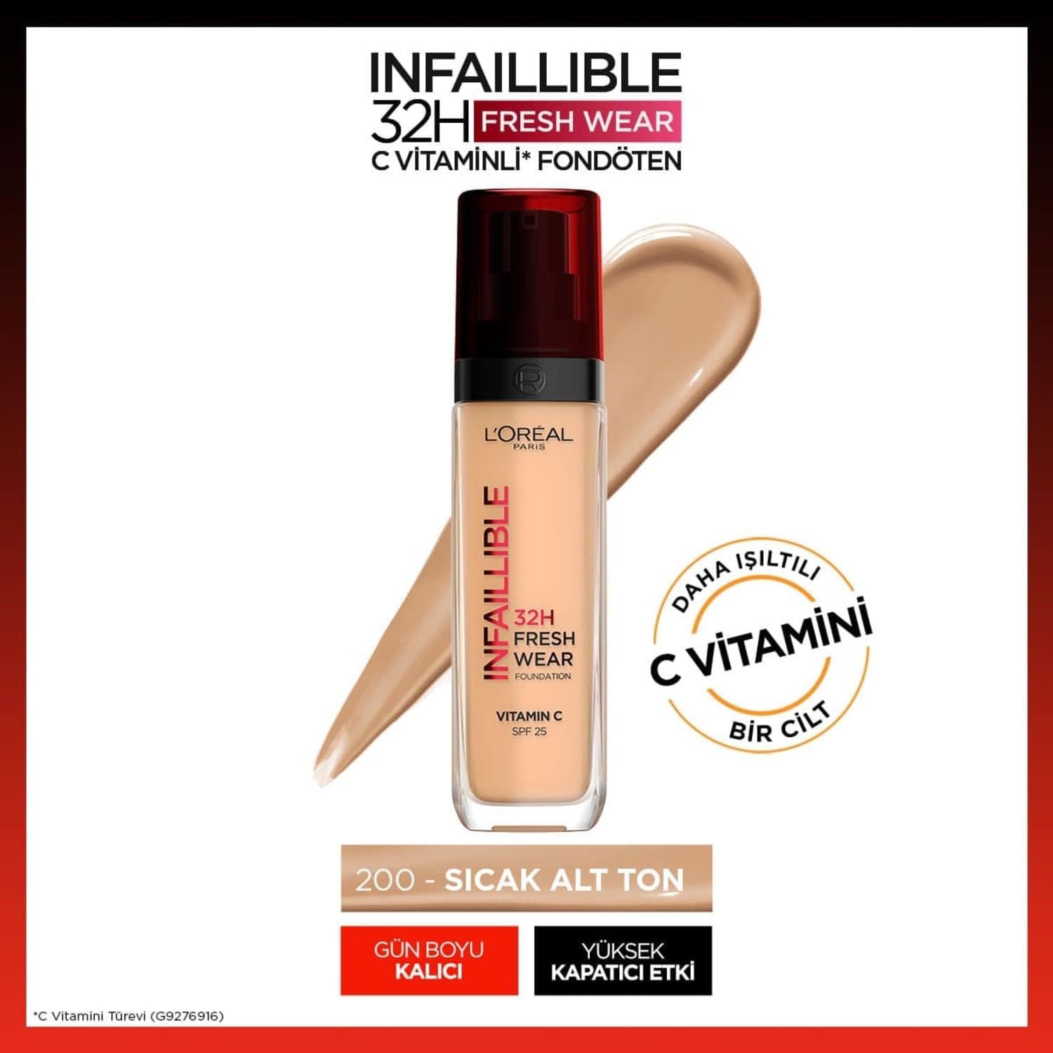 Infaillible 32H Fresh Wear C Vitaminli Fondöten - 200 Golden Sand 30 ml