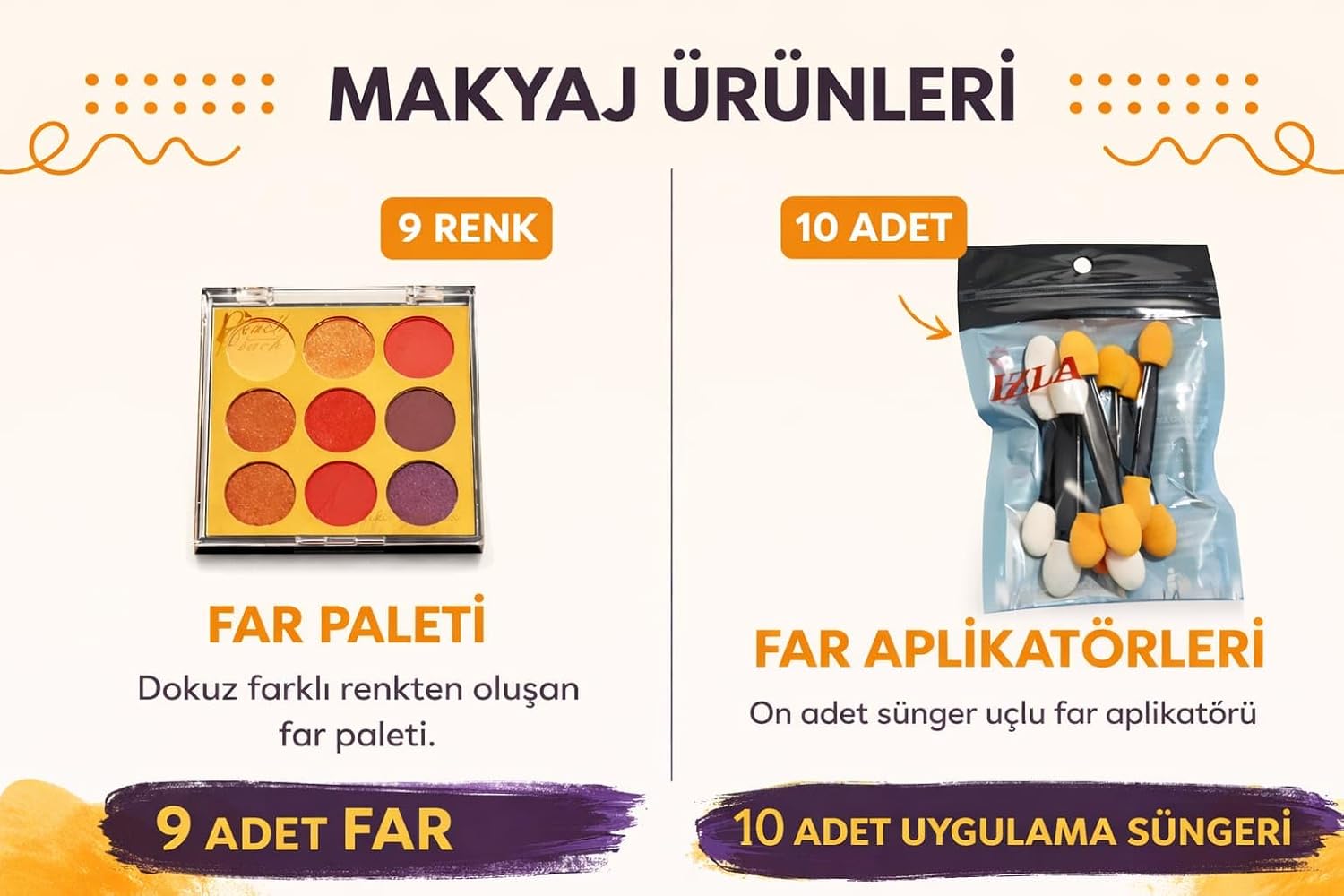 Profesyonel 9 Renk Far Paleti ve 10 Adet Çift Taraflı Sünger Aplikatör Seti,Mat, Işıltılı ve Sedefli Tonlar,Günlük, Gece ve Özel Gün Göz Makyajı İçin Tam Set