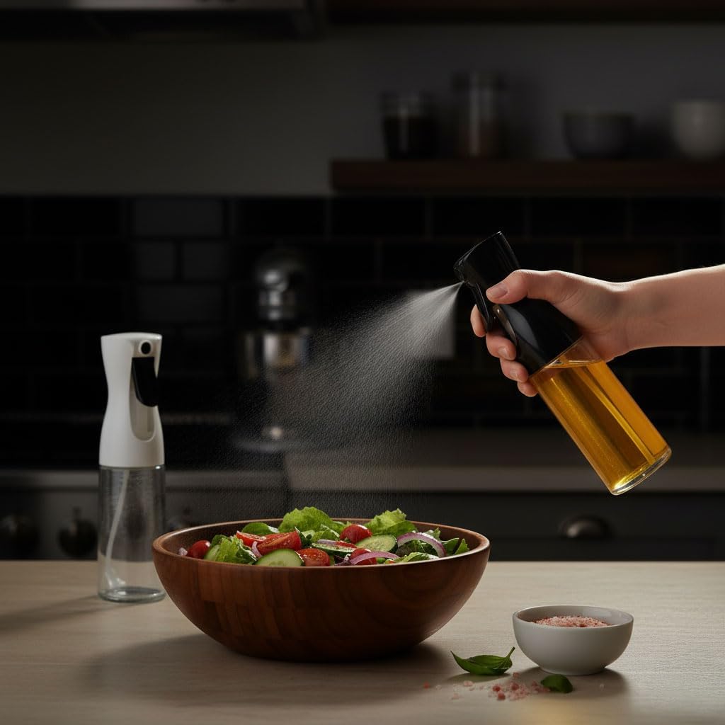 1 Adet Cam Sprey Yağlık, 225 ml Yağ ve Sirke Püskürtücü, Büyük Boy, Çok Amaçlı Mutfak Gereci, Airfryer İçin İdeal (Siyah & Beyaz) (SİYAH)