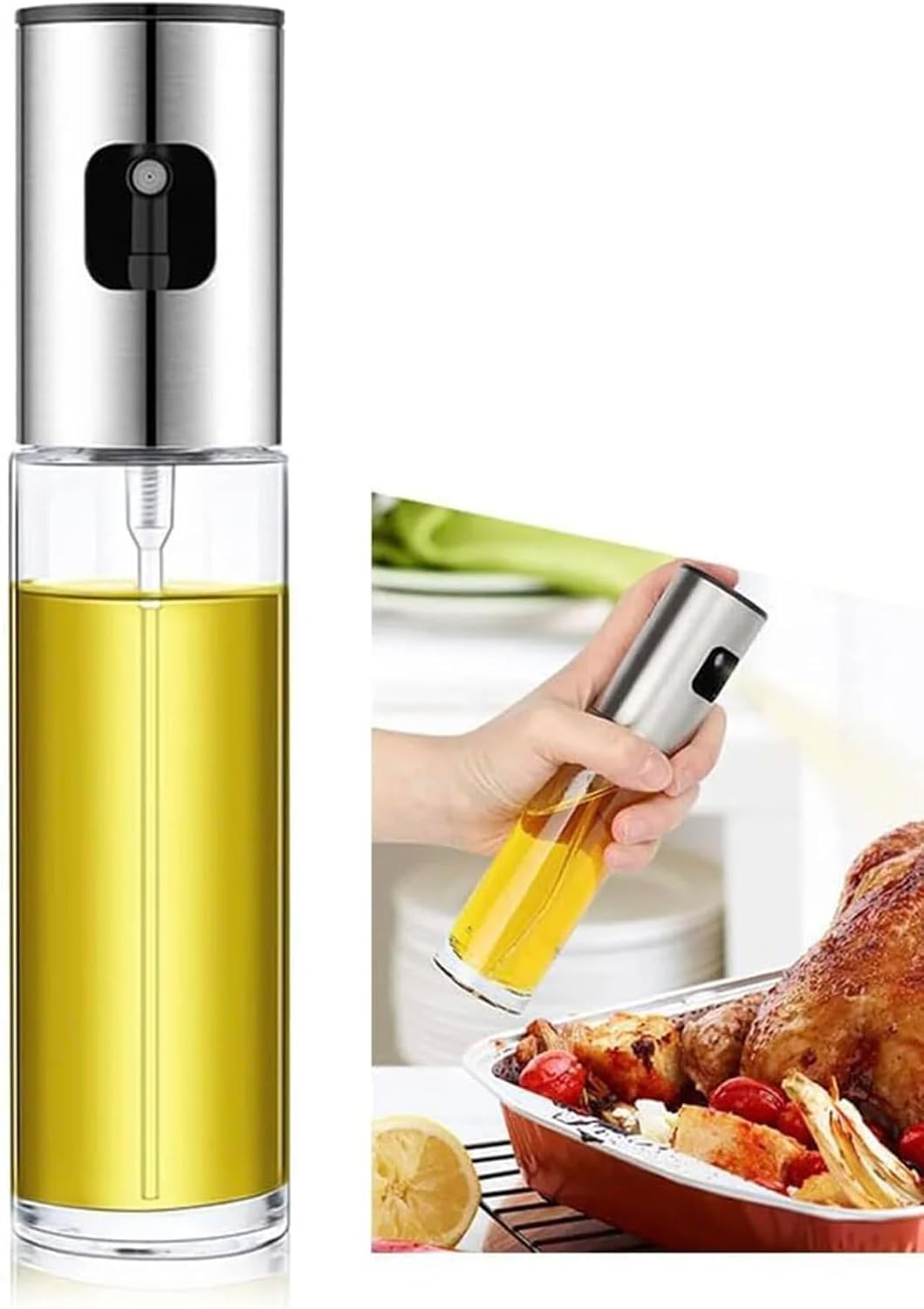 Pratik Püskürtmeli Sprey Cam Şişe Zeytinyağı Sirke Yağ Püskürtücü Yağdanlık Airfryer Yağlık 100ML