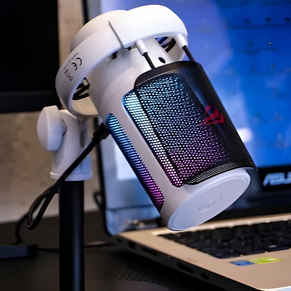 Gamenote GK50 RGB Yayıncı Mikrofon - 24bit/192kHz - Kardioid - Gürültü Engelleme - Type-C + 3.5mm - Beyaz