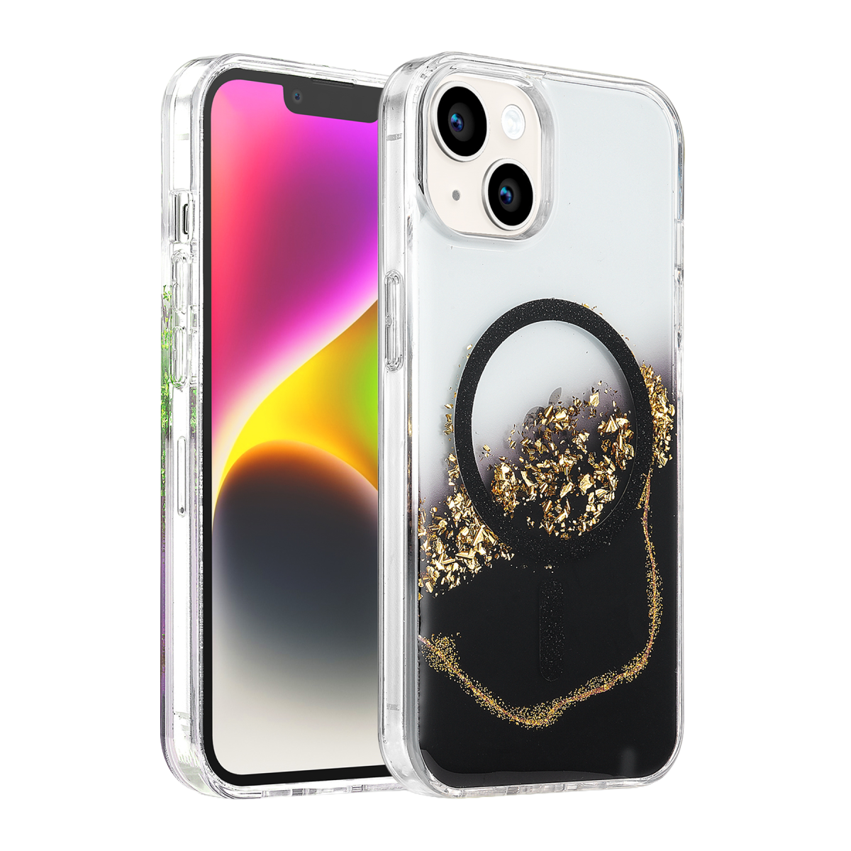 Onegif Apple iPhone 14 Lotus Simli Magsafe Kapak - Siyah