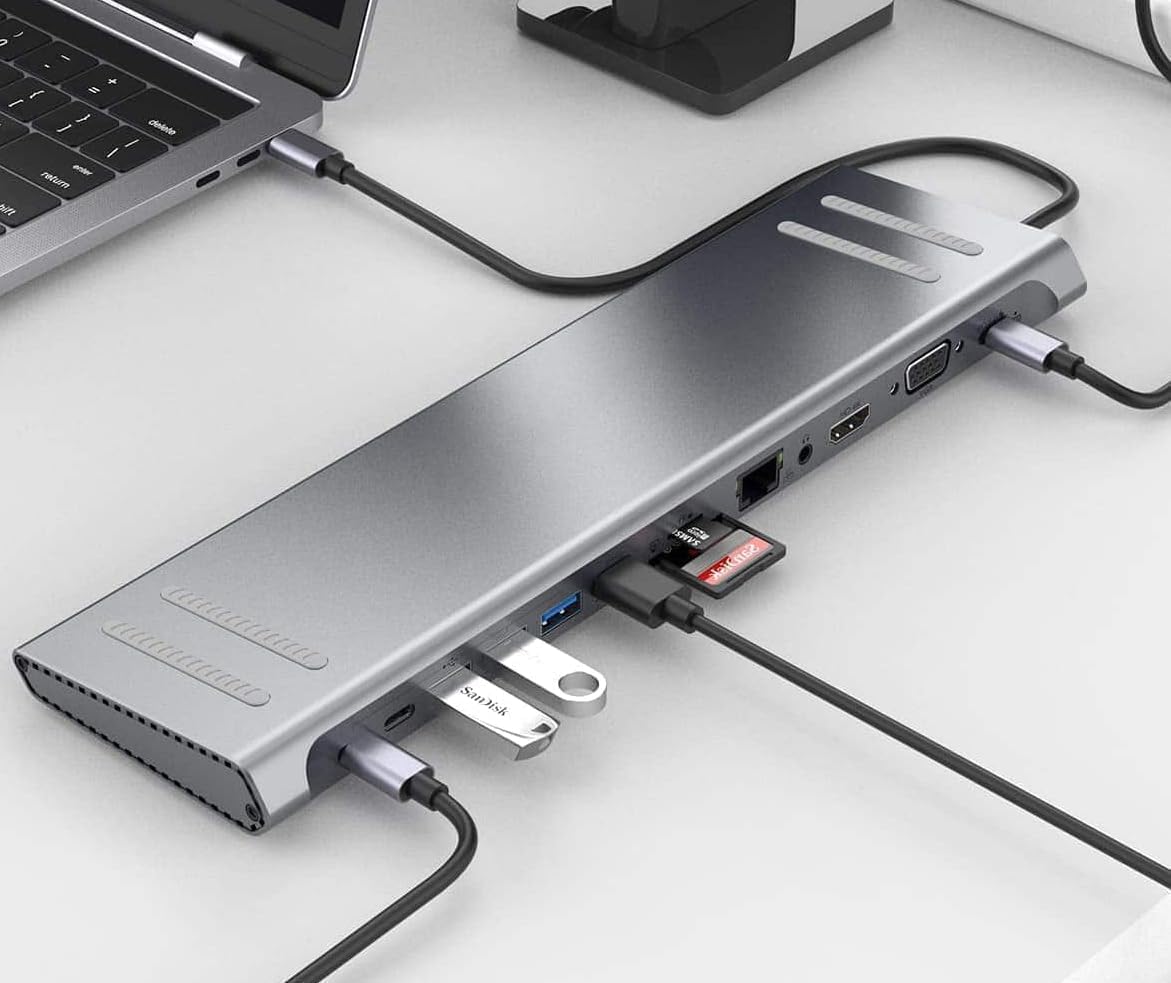14in1 Type-C to Dock İstasyonu 14'ü 1 arada HDMI VGA PD(3.0), 4 * USB, 2 * USB C, 10 / 100M Gigabit 14 in 1 Macbook Uyumlu Adaptör 9199A