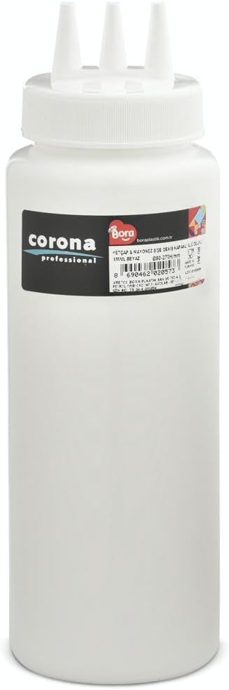 Corona Profesyonel 3 Delikli Ketçap ve Mayonez Sisesi, 950 nulllliliters Kapasite, Beyaz