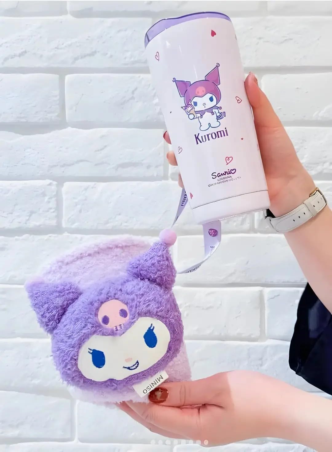 Sanrio Lisanslı Kuromi Paslanmaz Çelik Bardak Dekoratif Kılıflı 550 ml