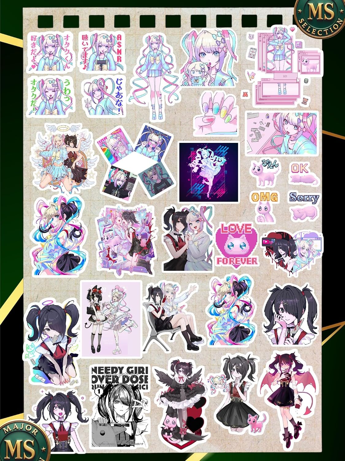 Needy Streamer Overload Ame-chan x Kangel Sticker Set, 25 Pieces, Waterproof, A5 Sheet, 3-5 cm Anime Decals