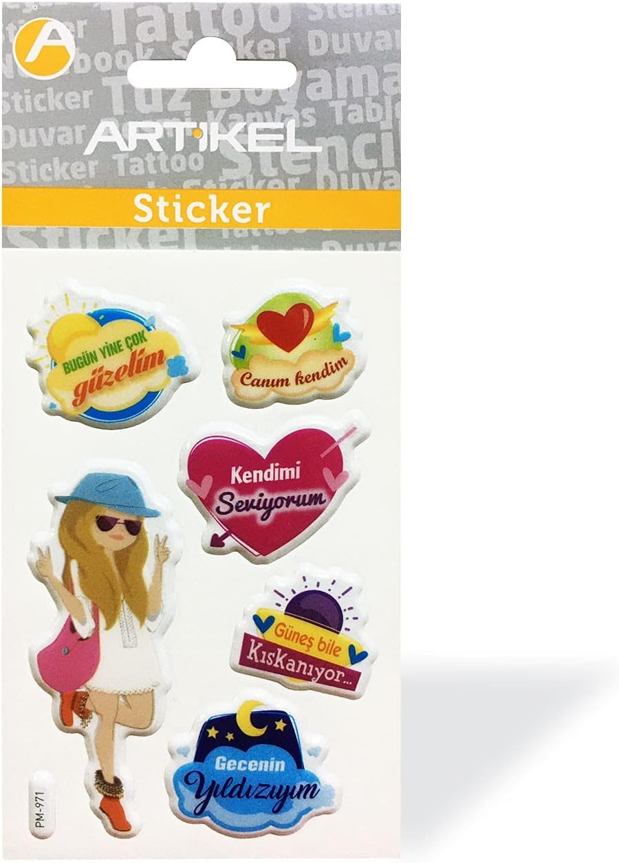PM-971 Özgür Kız Puffy Sticker, Puffy Çıkartma 7,5X11,5 cm