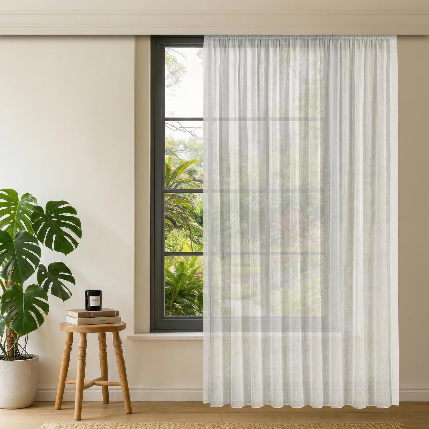 Fabric Design Lüks İpeksi Dokulu Bambu Kırışmaz Ütü Gerektirmez Ekru 250x260 Pilesiz (1 x 1) YÜKSEK KALİTELİ TÜL PERDE