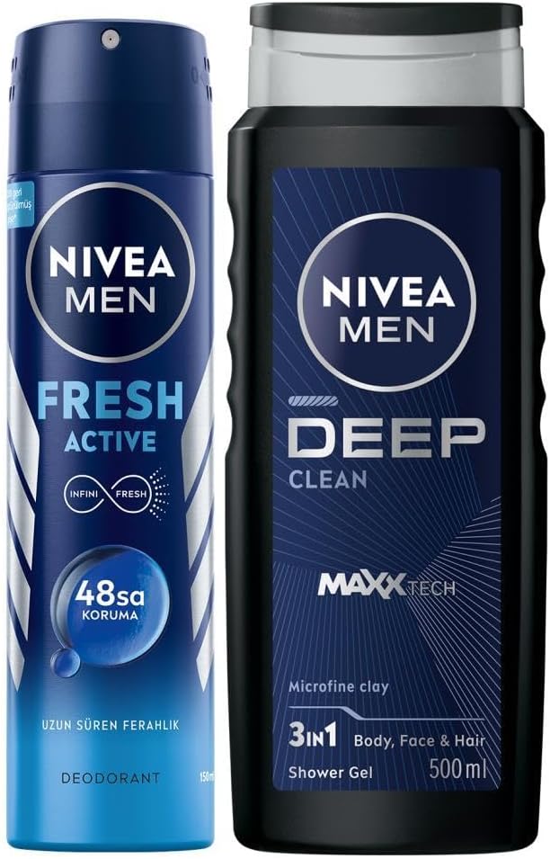 MEN Erkek Deep Dimension Duş Jeli 500ml ve Sprey Deodorant Fresh Active150ml, Damat Bohça Çeyiz Seti