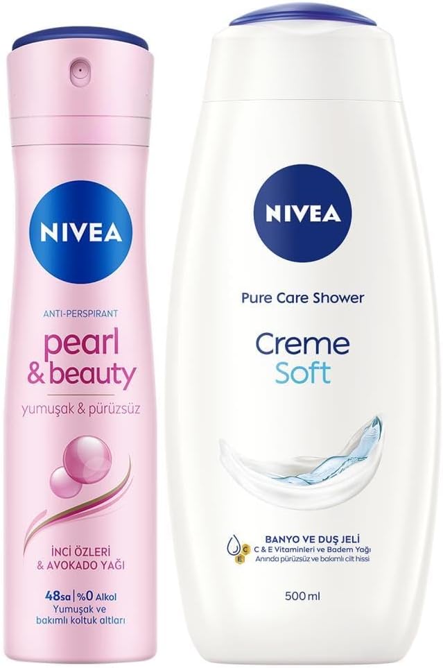 Creme Soft Banyo ve Duş Jeli 500ml ve Kadın Sprey Deodorant Pearl&Beauty 150ml, 48 Saat Ter Karşıtı