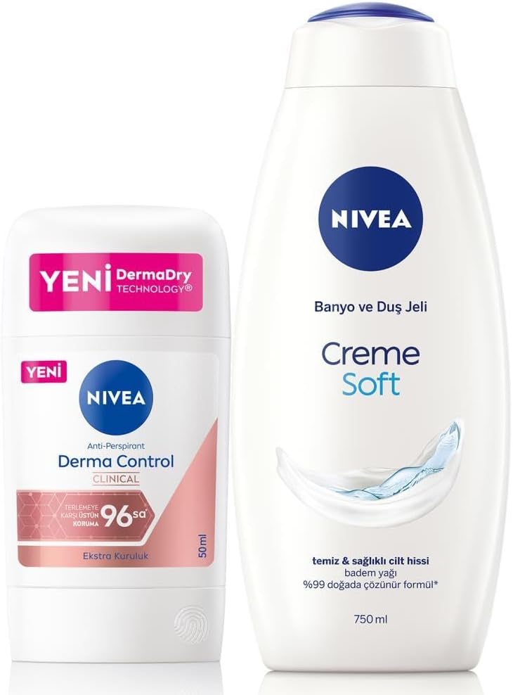 Creme Soft Duş Jeli 750ml ve Stick Deodorant Derma Control Clinical 50ml, 96 Saat Anti-perspirant