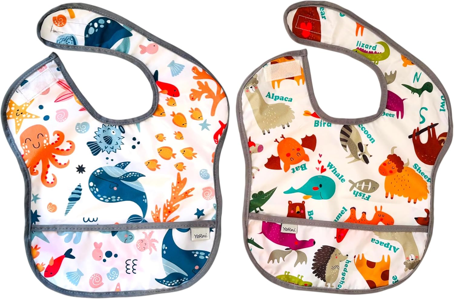 2 Adet Ekonomik Set 6-24 Ay Zoo ve SeaWorld Desen Sıvı Geçirmeyen Cepli Cırtlı Mama Önlüğü