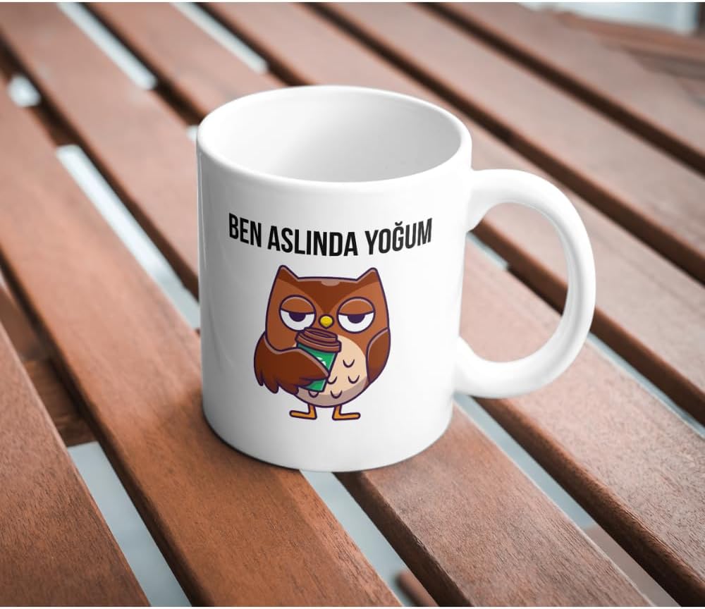 Ben Aslında Yoğum Baskılı Kupa Bardak Komik Yazılı Hediyelik Çay Kahve Kupası