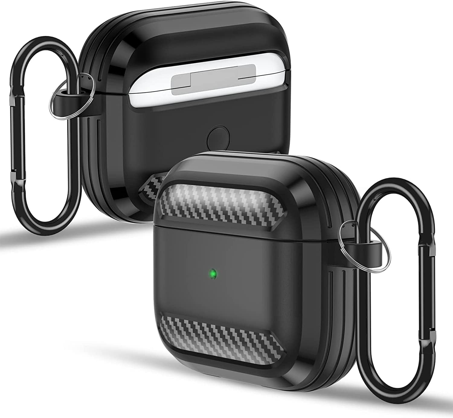 Airpods 3. Nesil (2021) ile Uyumlu Silikon Kılıf Fiber Karbon Görünüm Premium Airpods Kılıfı (Siyah)
