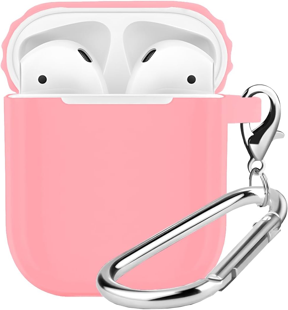 Airpods 1/2 Uyumlu Rubber Silicone Case Kancalı Yumuşak Silikon Kılıf Airpods 1 ve 2 Uyumlu Kulaklık Kılıfı (Pembe)