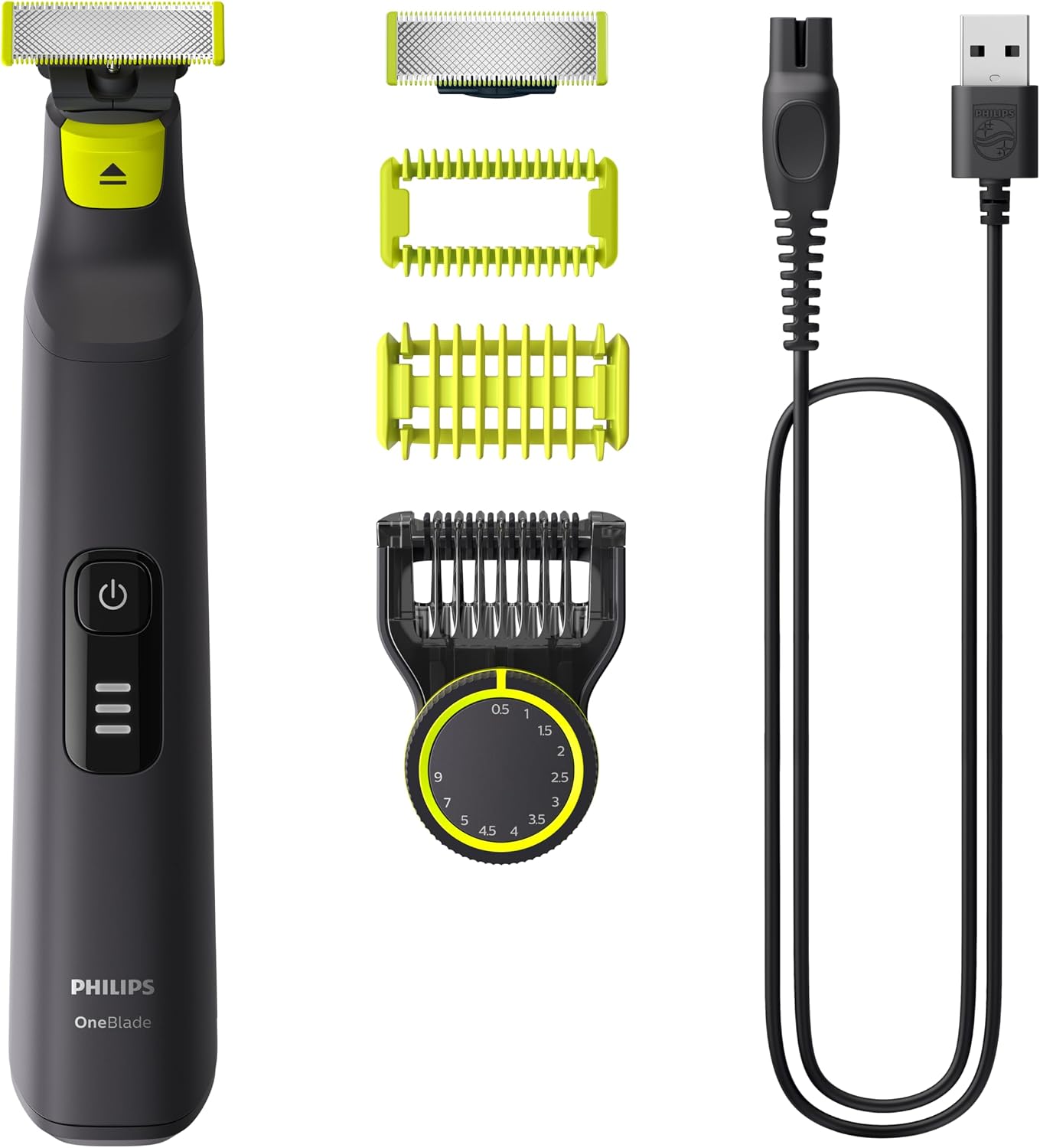 OneBlade Pro Yüz ve Vücut için Hibrit Tıraş Makinesi,Sakal Şekillendiriği, Islak/Kuru Kullanım, 12 Uzunluk Ayarlı Tarak, 1 Yedek Bıçak, Vücut Tarağı, Cilt Koruması,QP6542/10