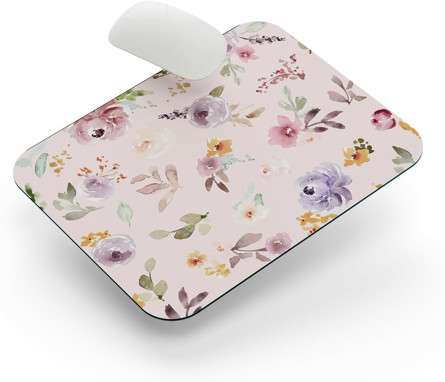 Pastel Çiçekler Pembe Zemin - Dikdörtgen Mouse Pad, 17,5 cm x 19,50 cm