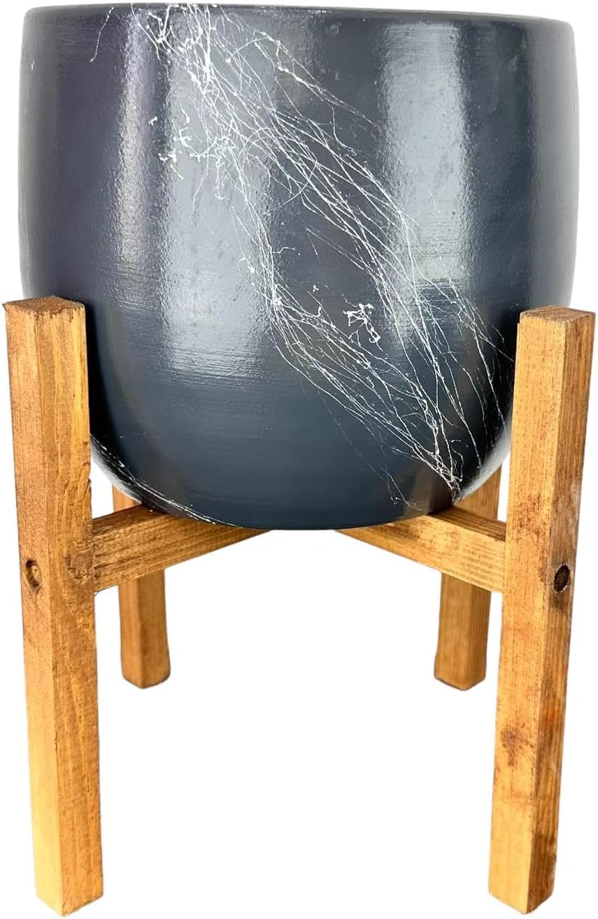 BİTKİ TASARIMI EV DEKORASYON AKSESUAR GRİ ÜZERİ BEYAZ MERMER EFEKTLİ TOPRAK SAKSI SAKSILIK SALON ÇİÇEKLİK 4 AYAKLI - 19 CM