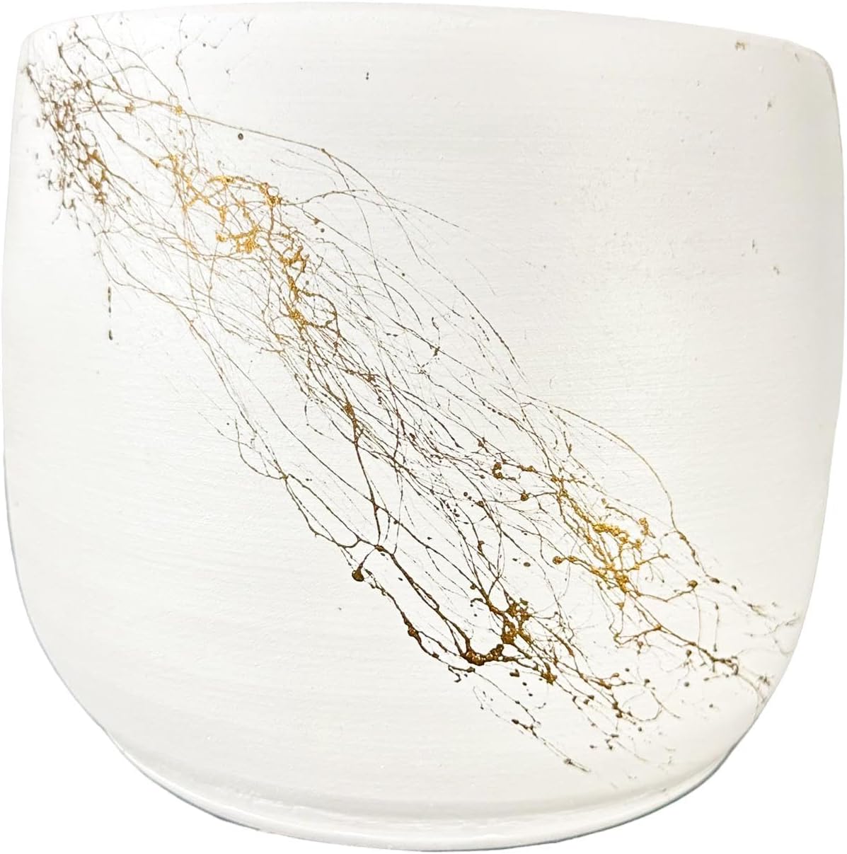 BİTKİ TASARIMI EV DEKORASYON AKSESUAR BEYAZ ÜZERİ GOLD MERMER EFEKTLİ TOPRAK SAKSI SAKSILIK SALON ÇİÇEKLİK - 19 CM
