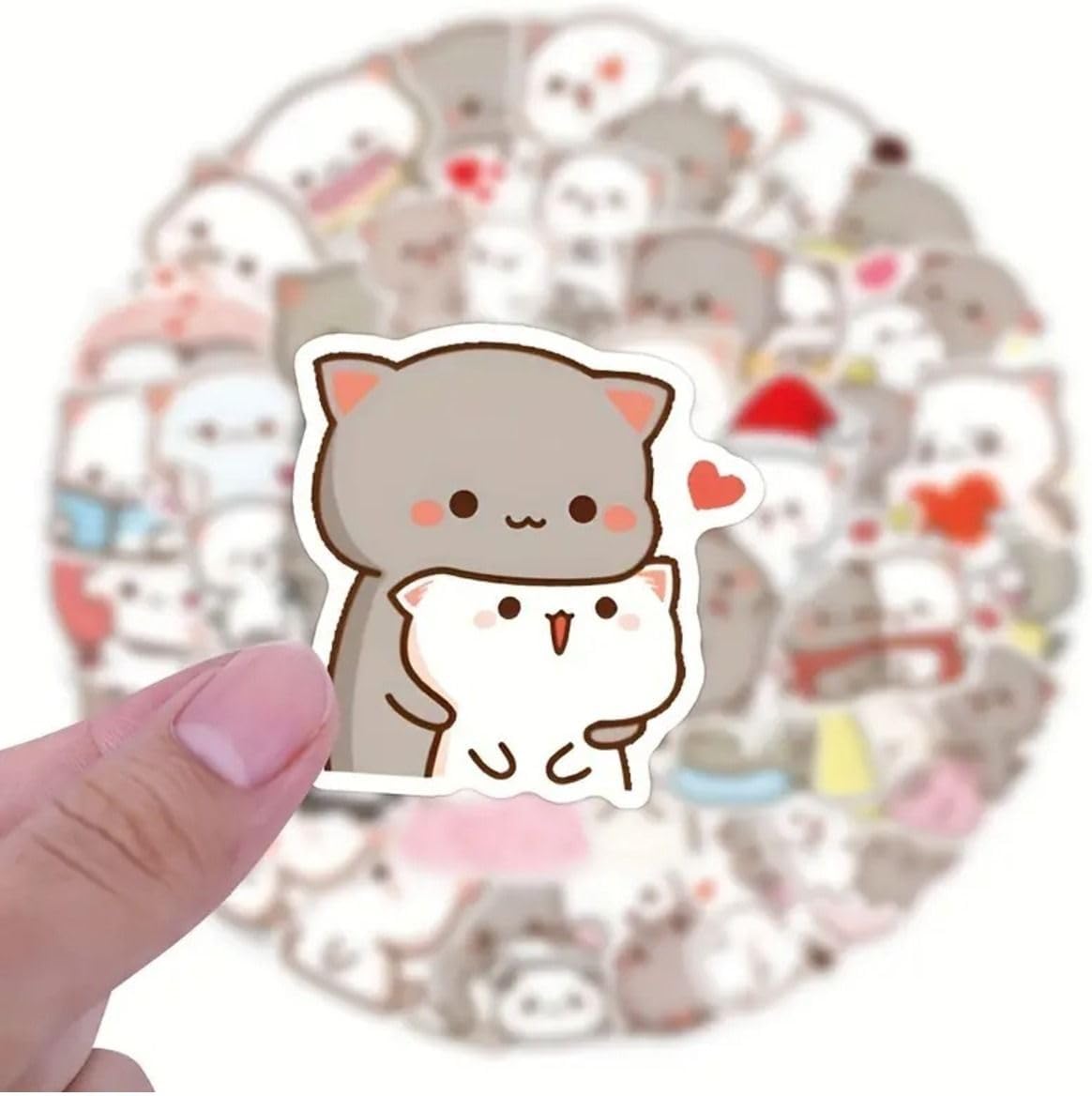 50'Li Cute Peach Cat Stickers, Sticker Seti Laptop Notebook Tablet Sticker Seti