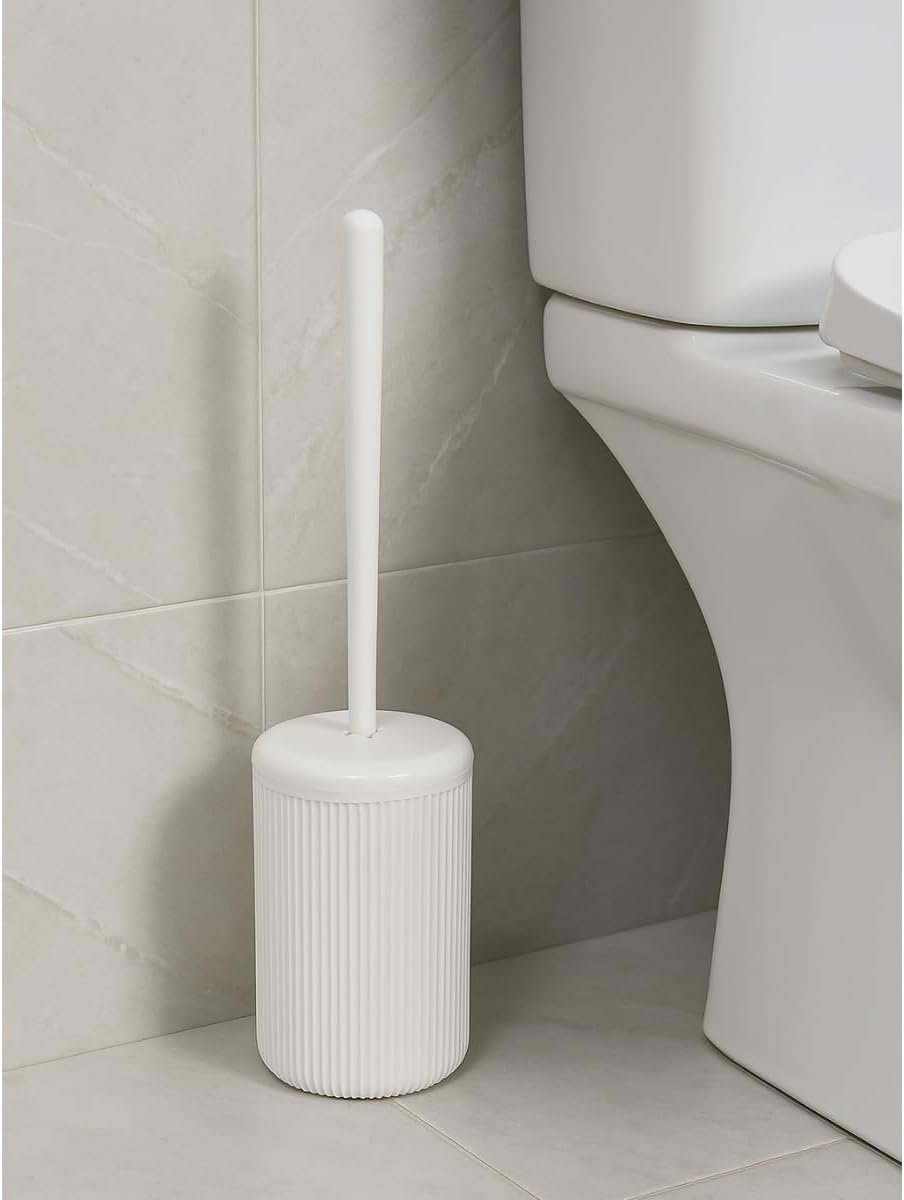 Beyaz-Siyah-Bej Çizgili Lüks Tuvalet Fırçası Seti – 30 cm Uzunluk | Modern, Şık ve Dayanıklı Banyo Aksesuarı | Kaymaz, Hijyenik Tasarım (Beyaz)