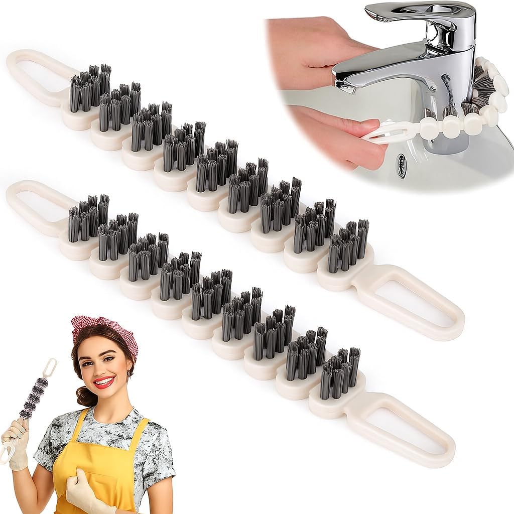 Kyrotech 2'li 360° Bükülebilir Aralık Temizleme Fırçası, 26,5 cm Esnek Saplı Kavisli Yüzey Temizleyici, Askı Delikli Çok Amaçlı Mutfak Banyo Lavabo Temizlik Fırçası