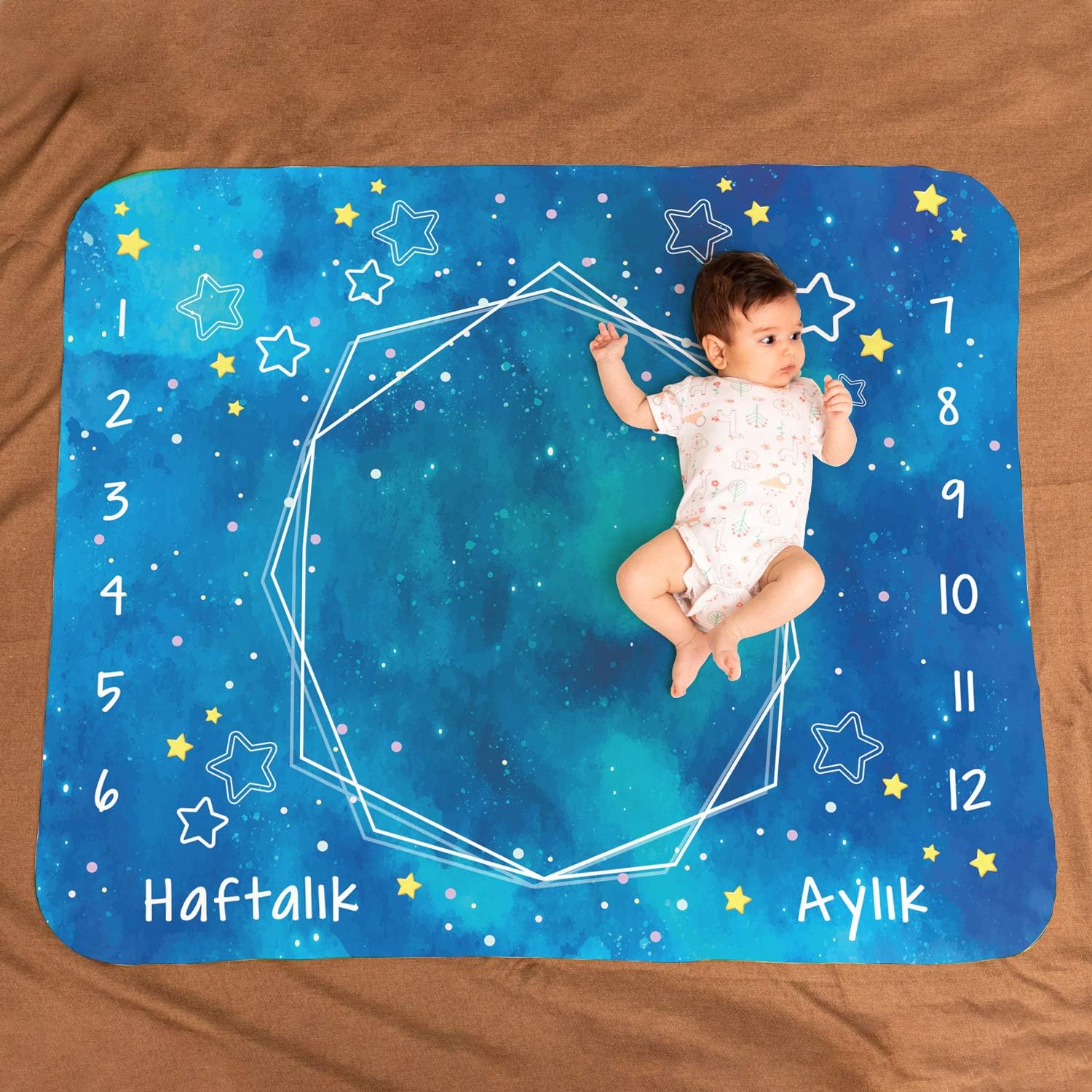 Mavi Uzay Macerası Baby Shower Hediyesi Fotoğraf Çekim Battaniyesi 100x120 cm