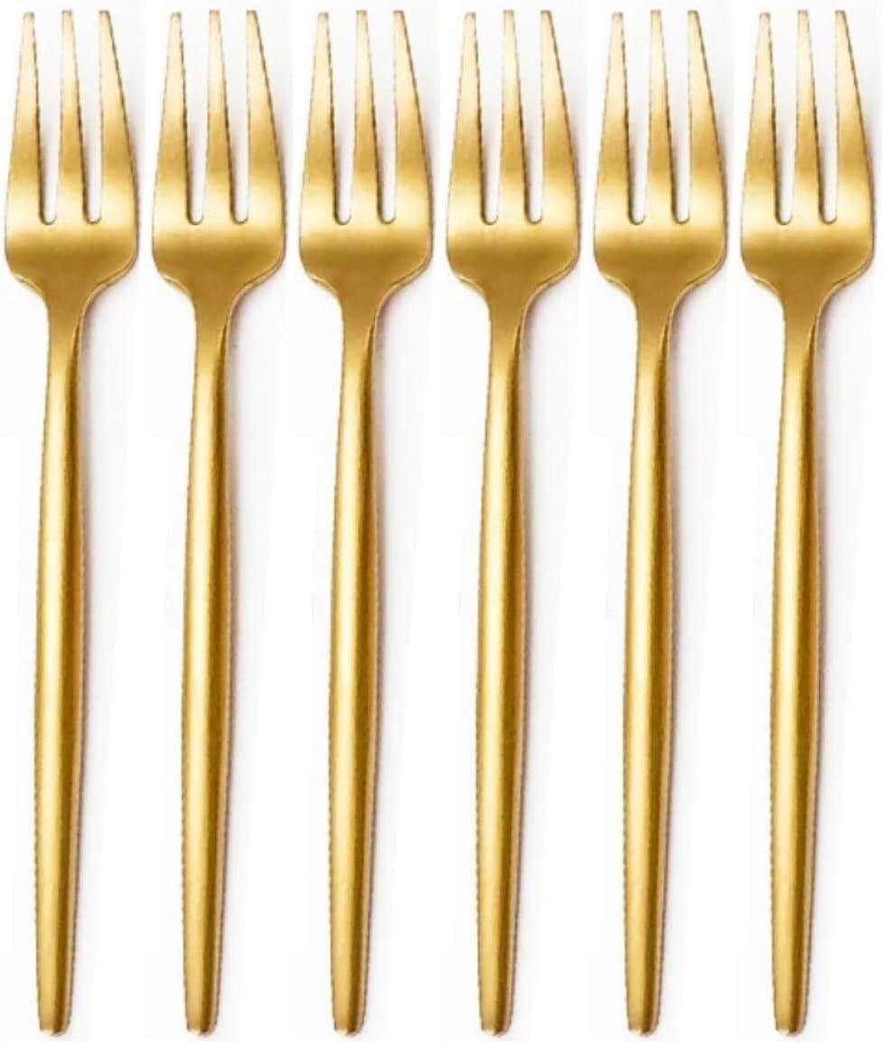 Limon ve Fondü Çatalı Seti, Çelik, 13 cm, Altın Kaplama, Sarı, 6 Parça