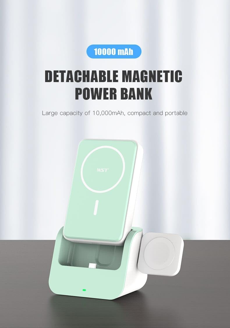 KABLOSUZ POWER BANK MagSafe Uyumlu BÜYÜK GÜÇ KAYNAĞI ŞARJ SETİ 10000 mah STAND OLABİLİR CEP TELEFONU TABLET SAAT KULAKLIK MAC ŞARJ EDEBİLİR powerbank PORTATİF SÖKÜLÜP TEK KULLANILABİLİR (ZÜMRÜT YEŞİL)
