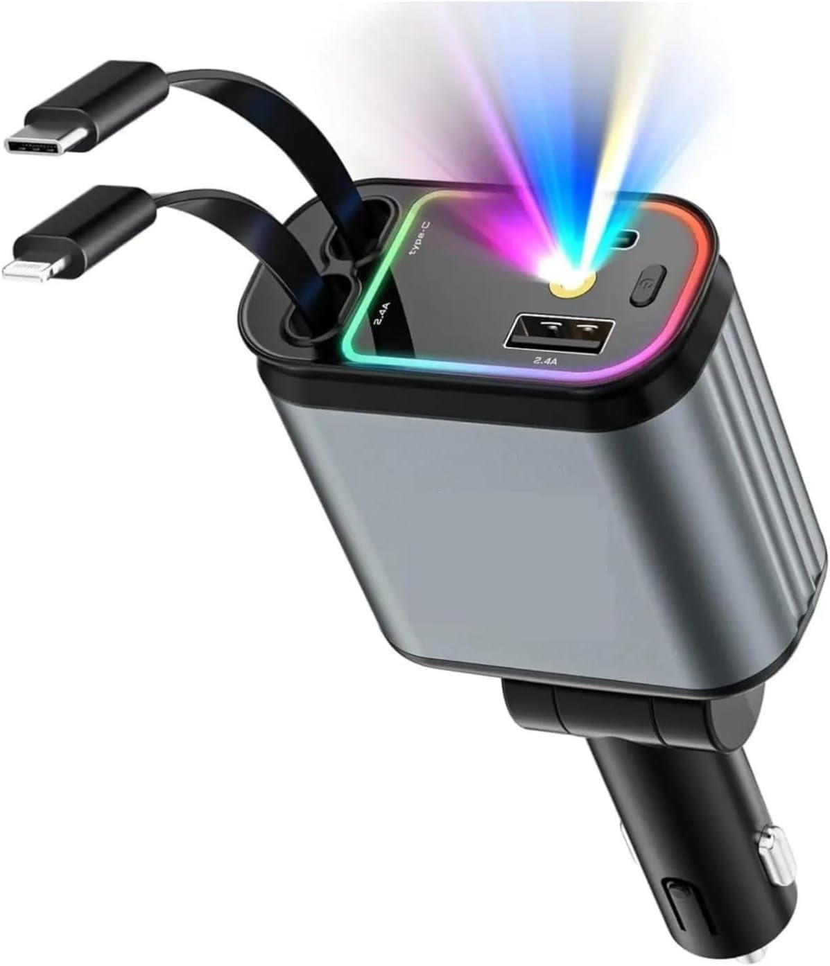 66W 4'ü 1 Arada Araç İçi Hızlı Şarj Cihazı, PD 3.0, Type-C ve USB Çıkışı, Type-C ve iOS Çekilebilir Kablo, Starry Sky Projektör, 12-24V, 800 mm Kablo, 4 Telefon Aynı Anda Şarj | CD-01