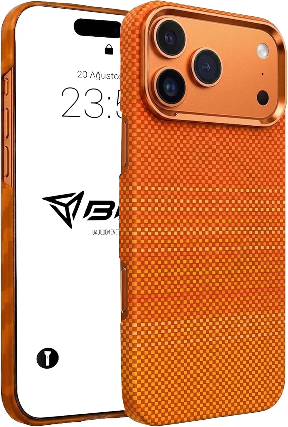 iPhone 17 Pro Max İçin Kılıf Magsafe İle Uyumlu Kablosuz Şarj Destekli Karbon Fiber ArmorAir Şok Emici Darbe Korumalı Kapak Kesik Kenarlı Telefon Kılıfı (Turuncu)