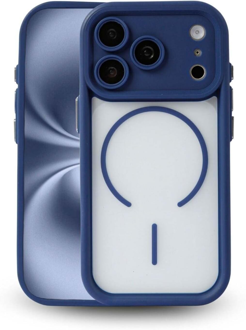 iPhone 17 Pro Uyumlu MagSafe Kılıf Manyetik Şarj Destekli Şeffaf Buzlu Arka Kapak Kamera Korumalı Darbe Emici Telefon Kılıfı – (Lacivert)