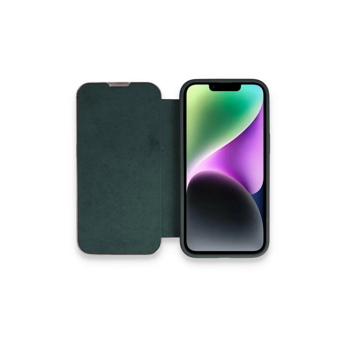 Apple iPhone 14 Pro Kılıf Dolpin Kapaklı - Koyu Yeşil