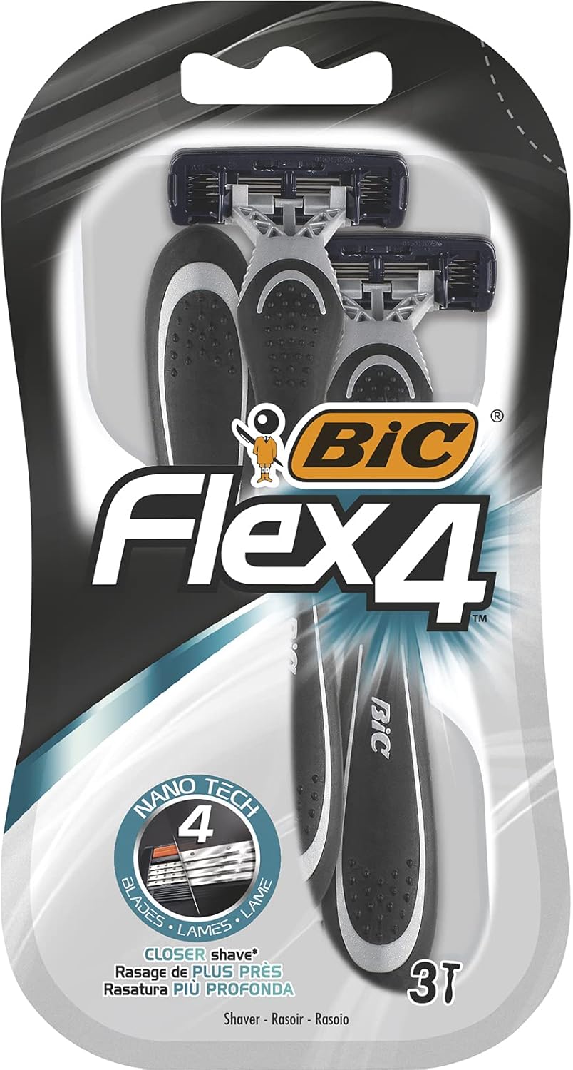Flex 4 Erkek Tıraş Bıçağı 3'lü Blister (4 Bıçak), Birbirinden Bağımsız Hareket Edebilen 4 Bıçak, Oynar Başlık, Aloe Vera ile Zenginleştirilmiş Kayganlaştırıcı Jel Şerit