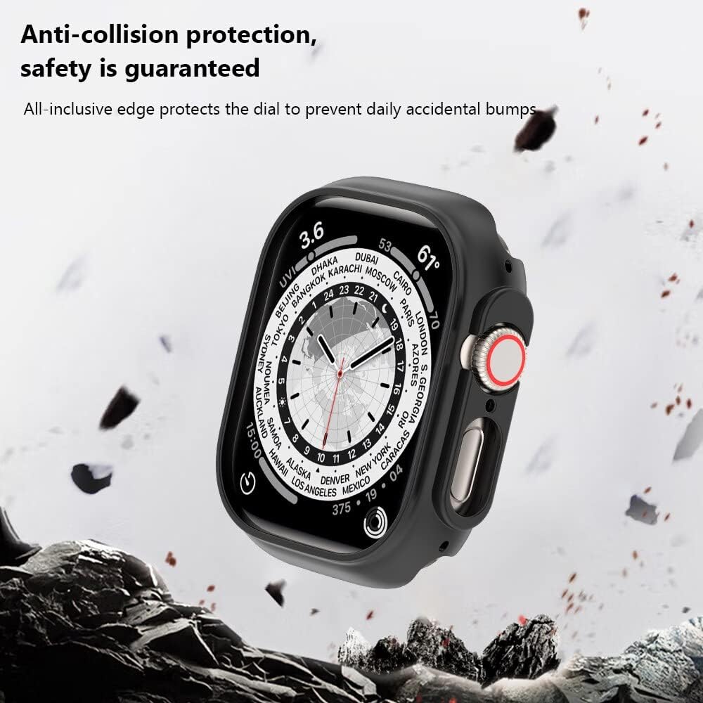 Apple Watch Ultra ile Uyumlu 49mm ile uyumlu PC Çerçeve Tam Koruyucu Kılıf, Apple Watch Ultra için 49mm Köşeleri Kapatan Koruyucu Siyah