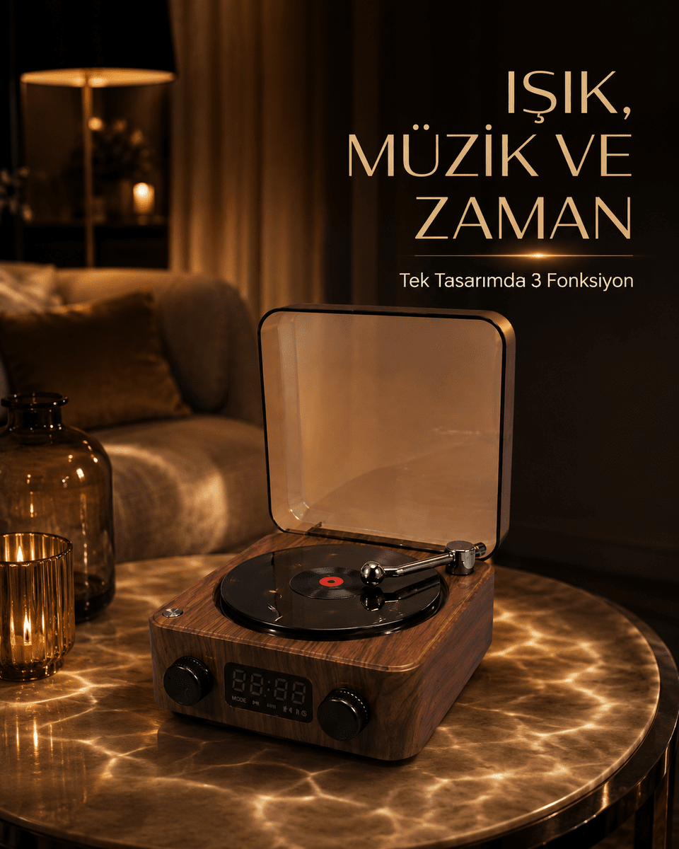 Bluetooth Hoparlörlü Gece Lambası Dijital Saat ve Ambiyans Işığı Çok Amaçlı