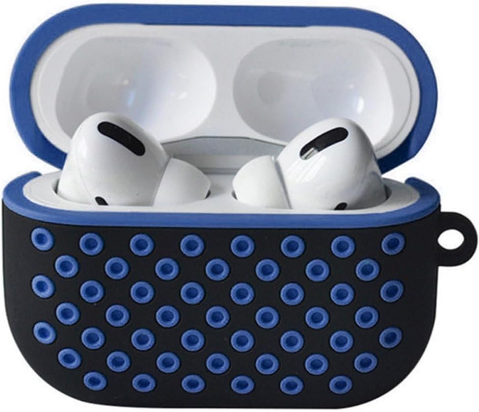 Airpods Pro/Pro 2 ile Uyumlu Delikli Spor Premium Silikon Kılıf + Karabina Klipsli, Tam Koruma ve Stil Sunan Ergonomik Tasarım (Siyah-Mavi)
