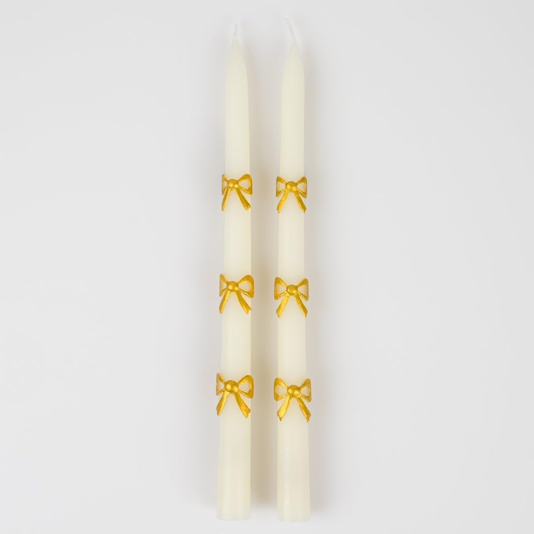 Gold Bow Taper Candles - Altın Kurdele Detaylı Mumlar (2'li)