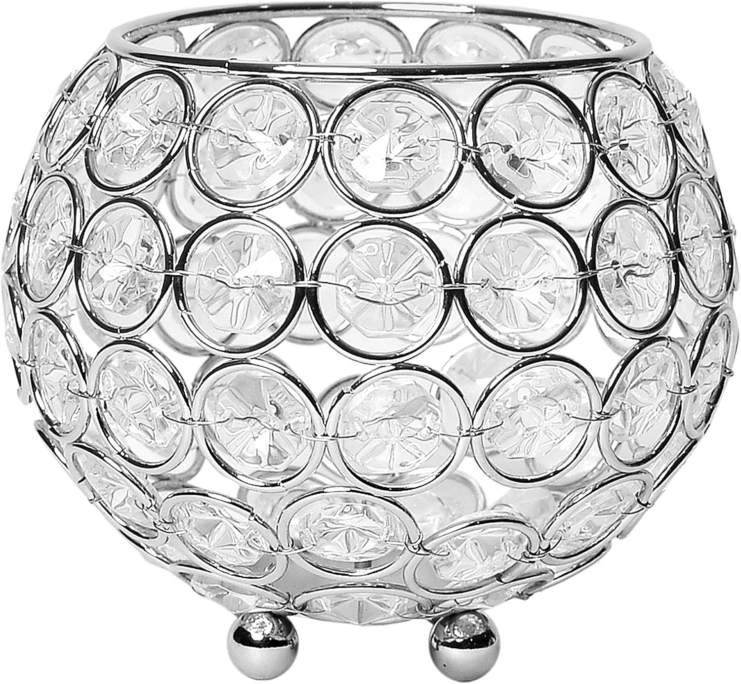 HG1006-CHR Elipse Kristal Dairesel Kase Mumluk, Çiçek Vazosu, Düğün Merkezi, Favor, 10 cm, Krom