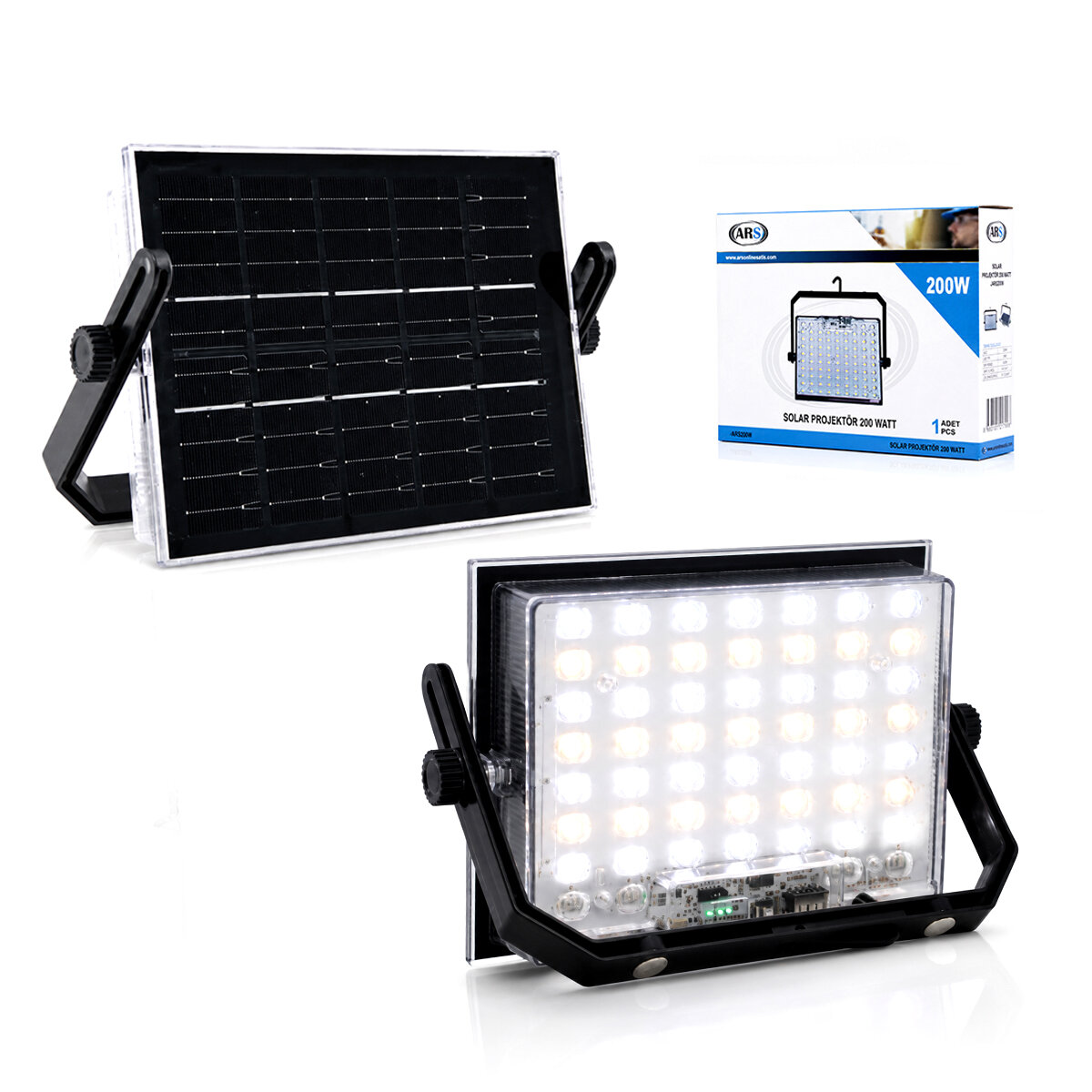 200W Güneş Enerjili Led Işık Solar Projektör - Fener Kamp - Dış Mekan 3 Farklı Led Işık 348961 Lmb
