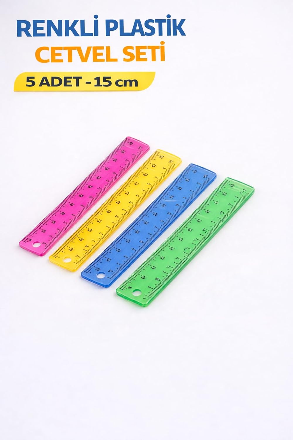 Renkli Plastik Cetvel Seti 15 cm – 5 Adet | Şeffaf, Dayanıklı ve Net Ölçüm | Okul, Ofis ve Kırtasiye Kullanımı