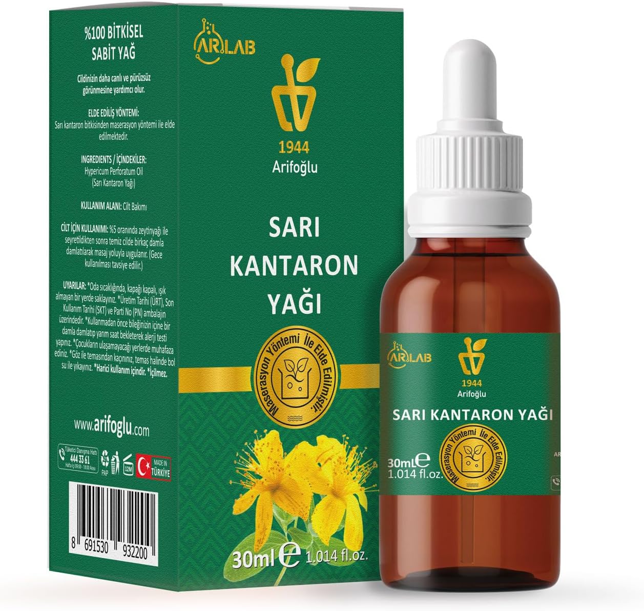 Sarı Kantaron Yağı 30ml%100 Saf Yağ ARLAB Pure St John's Wort Oil 30ml