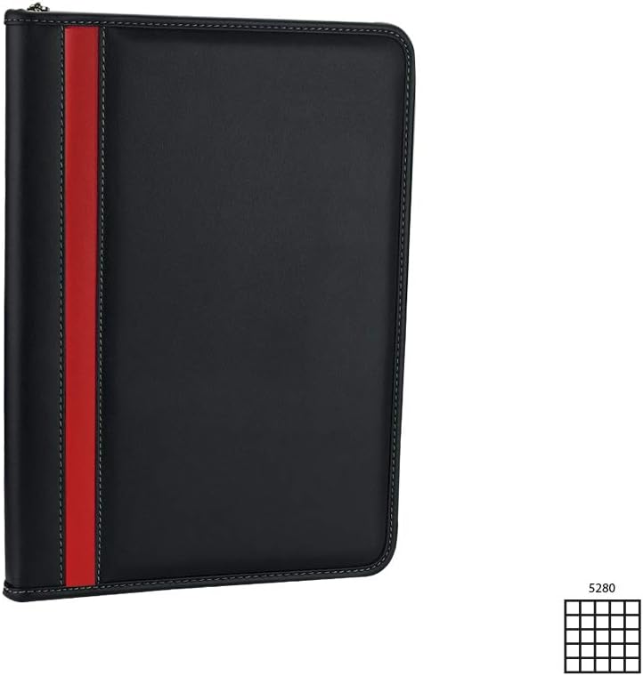 5280 Ajanda TARİHSİZ Kareli Suni Deri Fermuarlı 4 Halka Mekanizmalı Hesap Makineli Organizer, Siyah, 21x27 cm.