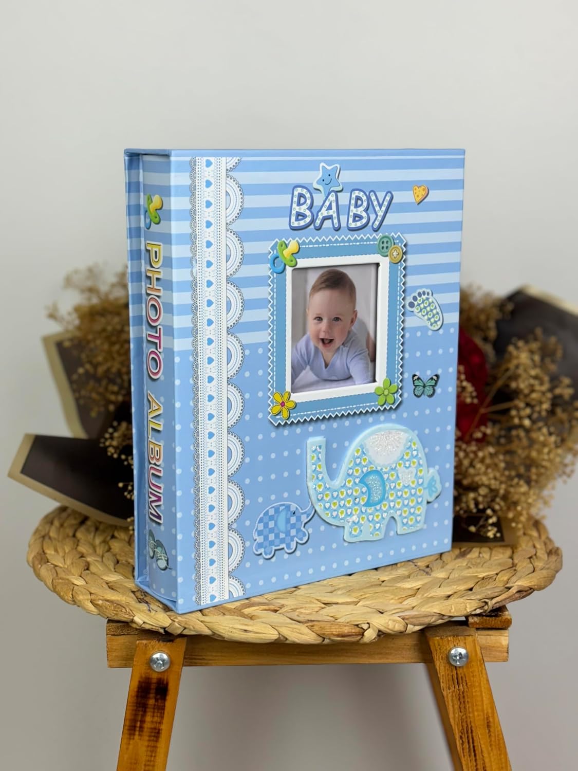 Rabsev Rs031 Bebek Fotoğraf Albümü 10x15cm 200 Fotoğraf Kapasiteli Kutulu Pencereli Bebek Albüm Mavi