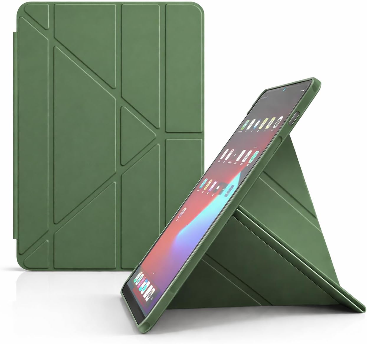 Galaxy Tab A11 Plus ile uyumlu Kılıf Kalem Koyma Bölmeli Stand Olan Uyku Modlu Suni Deri, Yarı transparan Silikon Arka Yüzey ergonomik yapılı, Attravtive Smart Cover Haki